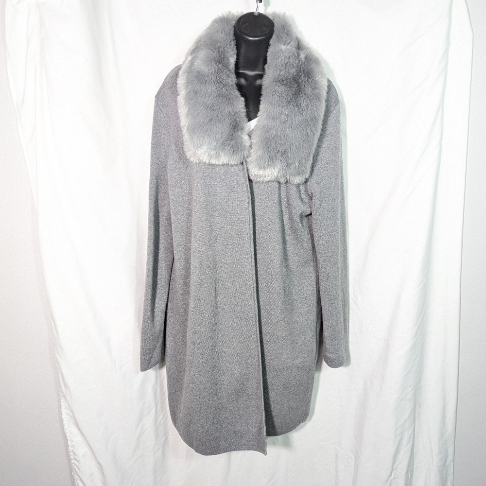 Nipon Boutique Chic Open Duster, Detachable Faux Fur Collar Cotton Blend Cozy XL - Picture 1 of 12